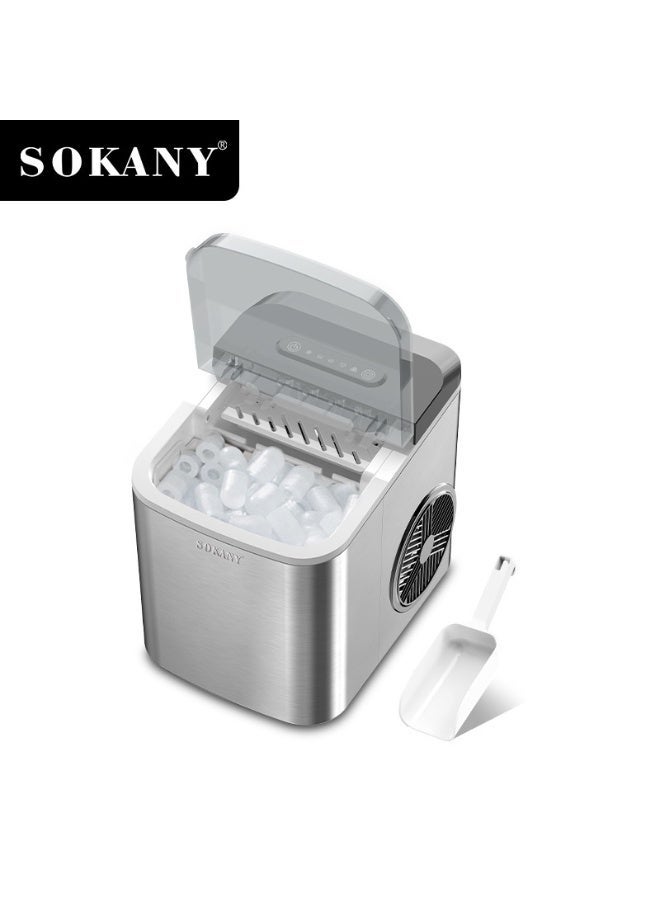 sokany Ice Maker Countertop with Handle, Self-Cleaning Ice Maker with Scoop and Basket, 9 Cubes in 6-9 Mins, Stainless Steel, 12Kg/24H, 1.3L Water Tank, 0.5L Ice Basket Capacity, Portable Small Ice Machine for Home kitchen Office Party, SK-03047 Silver - Image 2